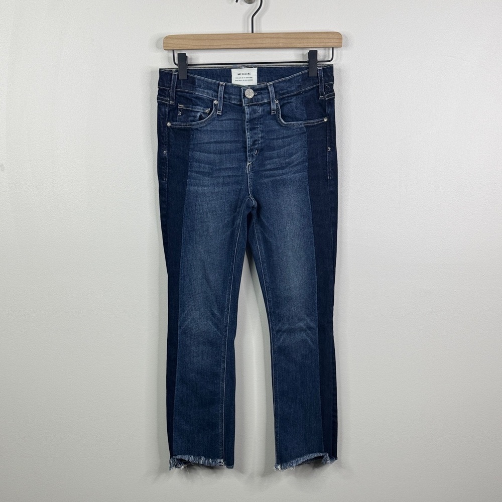 McGuire Denim Two Tone Size 27 Dark Wash Straight Leg Jeans Raw Hem Made in USA